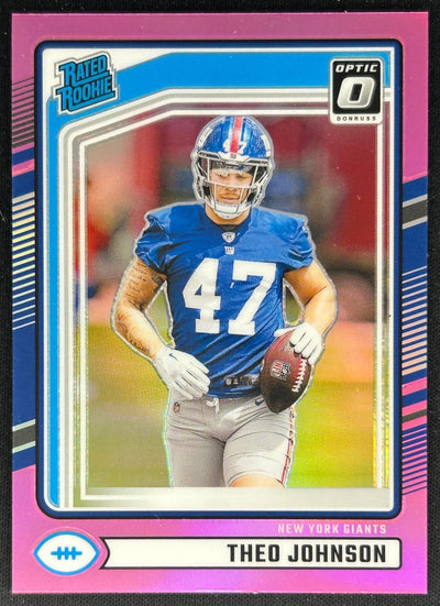 Theo Johnson 2024 Donruss Optic Rated Rookie Preview Pink Giants Sports Trading Cards