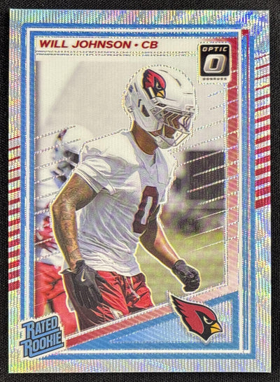 Will Johnson 2025 Panini Donruss Optic Rated Rookie Wave Prizm /300 Cardinals Sports Trading Card