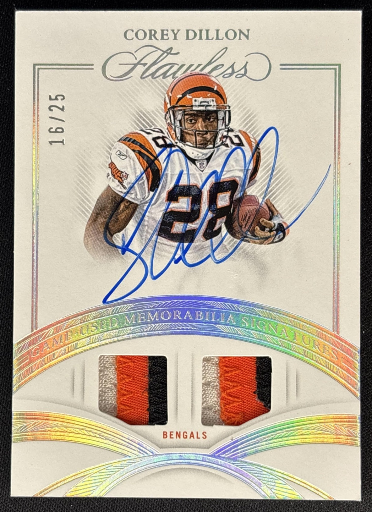 Corey Dillon 2025 Flawless Game Used Memorabilia Signatures Silver /25 Bengals Sports Trading Cards