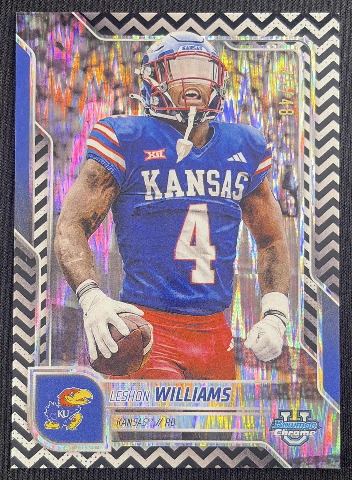Leshon Williams 2025 Bowman Chrome University Prospects Black & White Stealth Refractor /48 Jayhawks