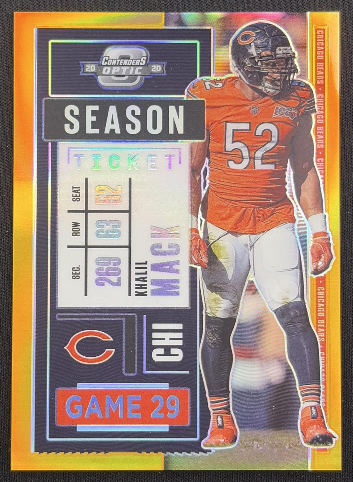 Khalil Mack 2020 Panini Contenders Optic Orange /50 Bears Chicago Bears