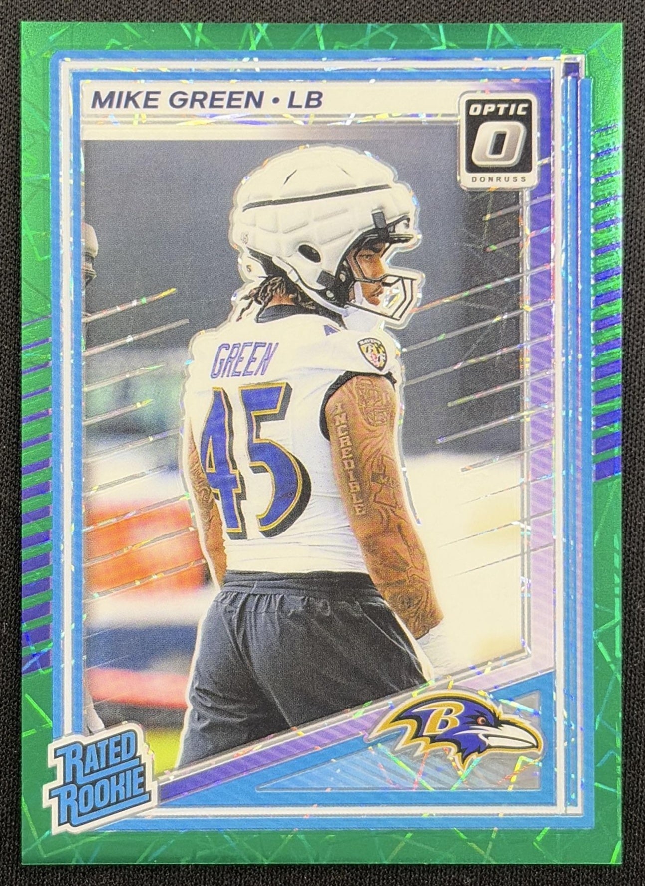 Mike Green 2025 Panini Donruss Optic Rated Rookie Green Velocity Prizm Ravens