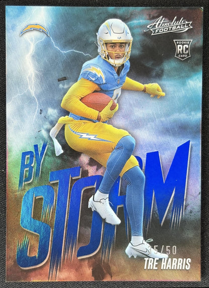 Tre Harris 2025 Panini Absolute By Storm Spectrum Blue /50 Chargers