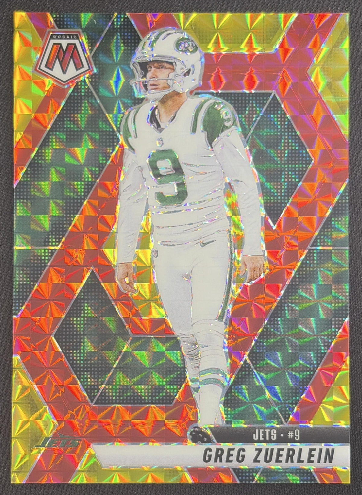 Greg Zuerlein 2025 Panini Mosaic Choice Fusion Red & Yellow Prizm /89 Jets New York Jets