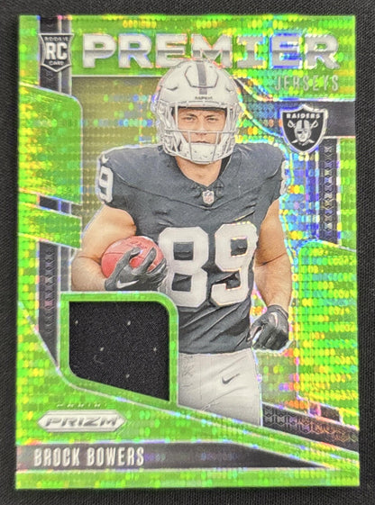 Brock Bowers 2024 Panini Prizm Premier Jerseys Neon Green Pulsar Raiders 2 Sports Trading Card