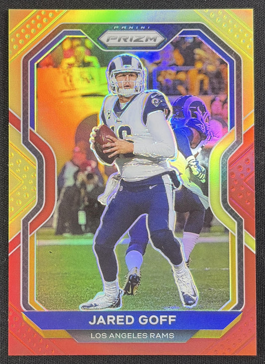 Jared Goff 2020 Panini Prizm Red and Yellow /49 Rams front
