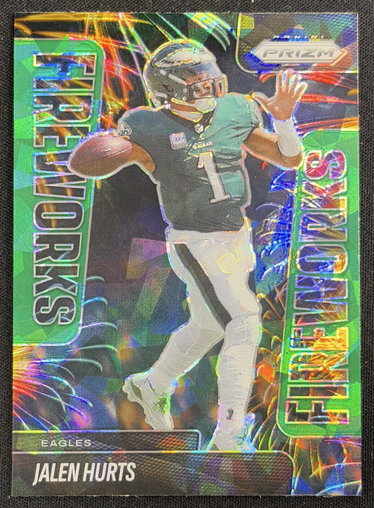Jalen Hurts 2025 Panini Prizm Fireworks Green Ice Eagles