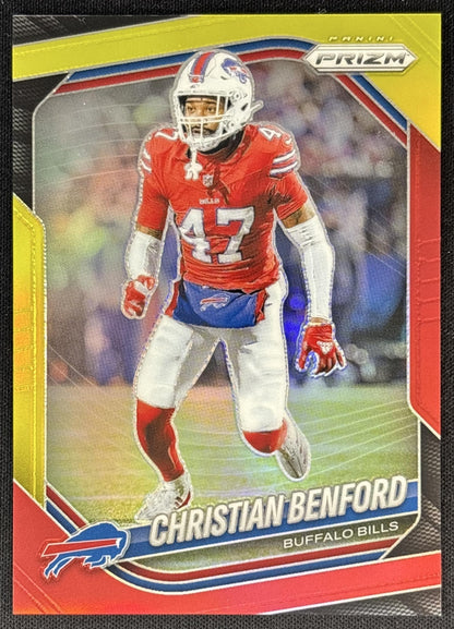 Christian Benford 2025 Panini Prizm Red & Yellow /44 Bills front