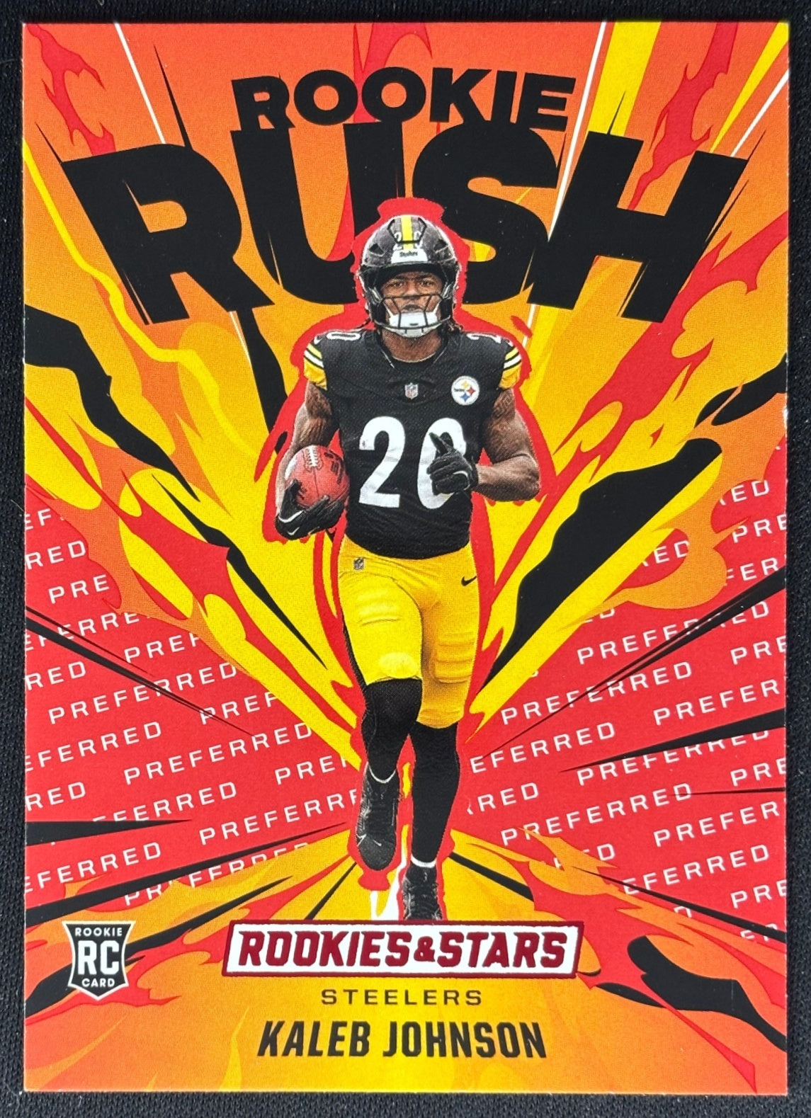 Kaleb Johnson 2025 Rookies & Stars Rookie Rush Preferred Steelers - front