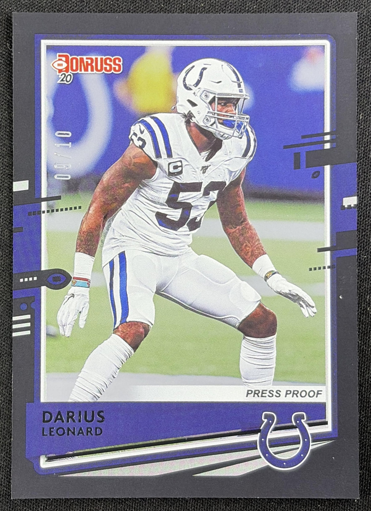 Darius Leonard 2020 Panini Donruss Press Proof Black /10 Colts