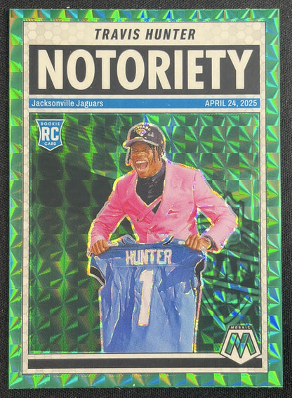 Travis Hunter 2025 Panini Mosaic Notoriety Green Prizm Jaguars Jacksonville Jaguars