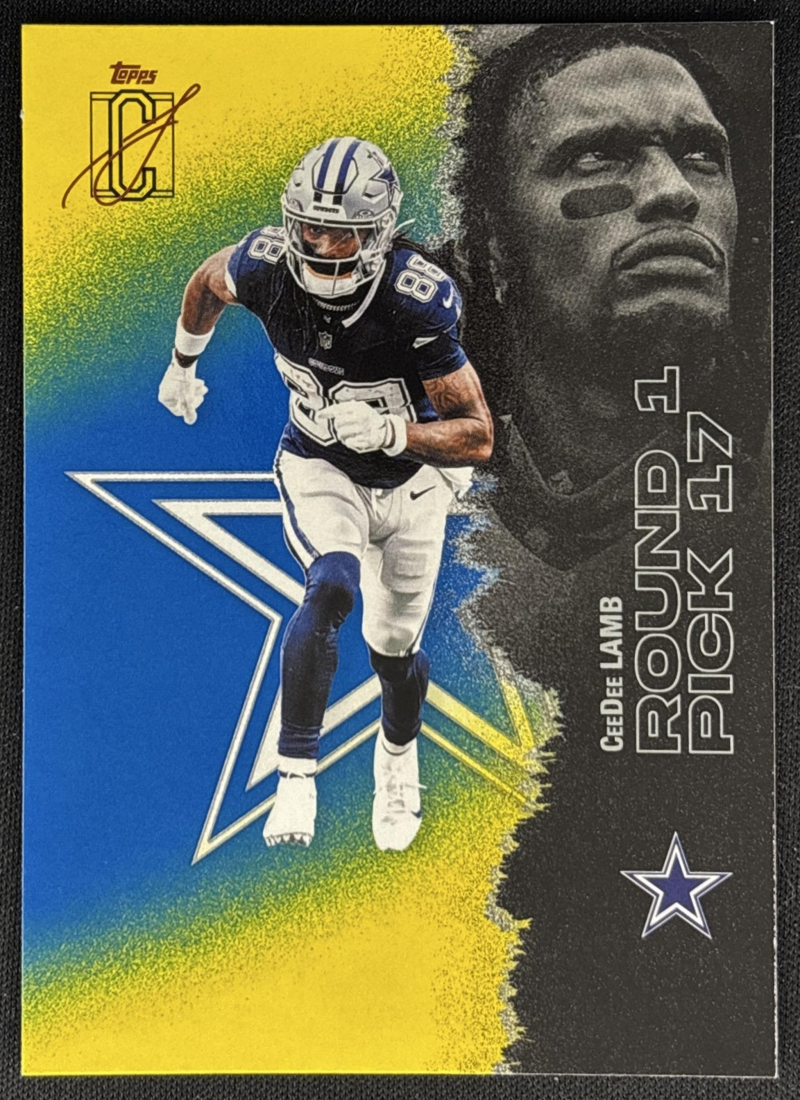 CeeDee Lamb 2025 Topps Signature Class Veteran Blue & Yellow Foil Cowboys front