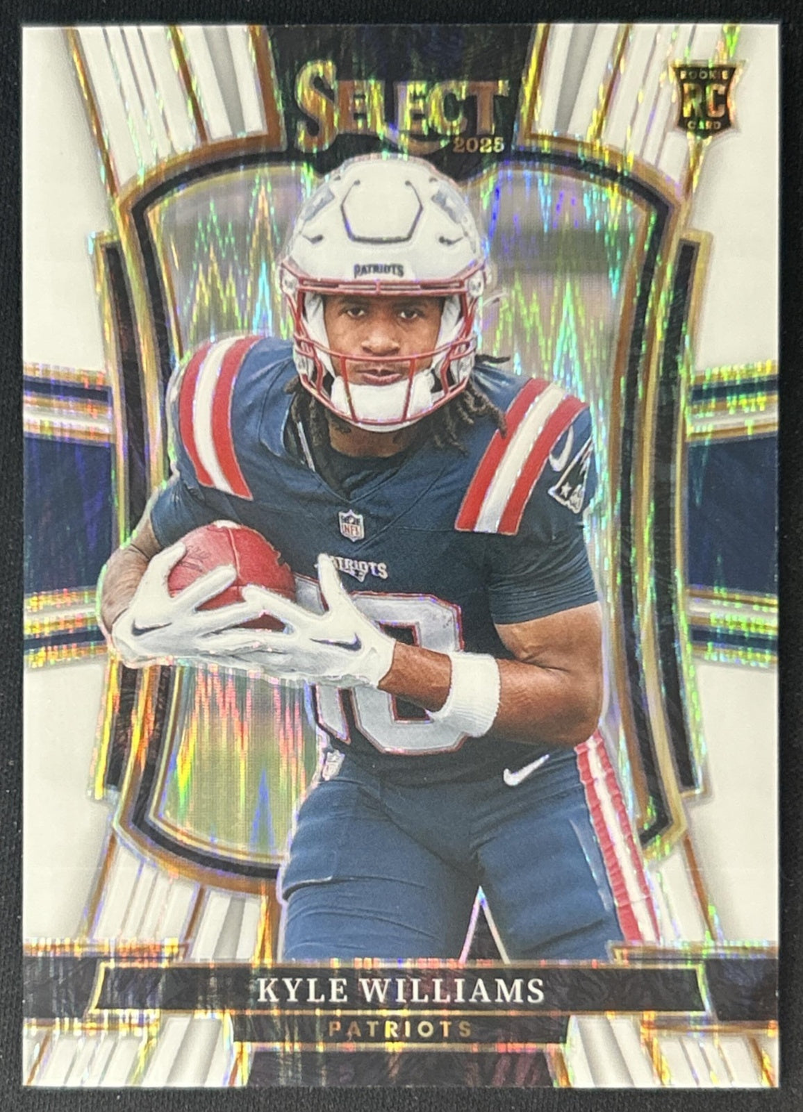 Kyle Williams 2025 Panini Select Premier Level White Prizm Shock /799 Patriots front