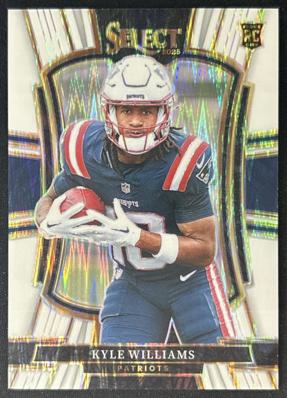 Kyle Williams 2025 Panini Select Premier Level White Prizm Shock /799 Patriots front
