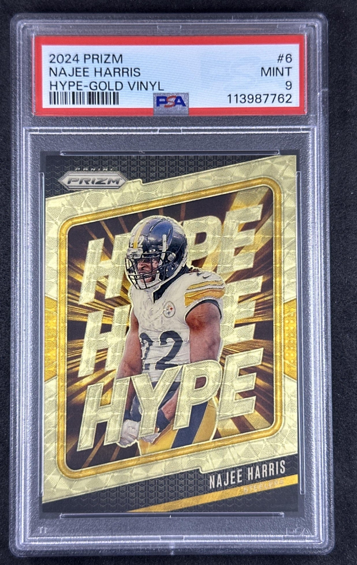 Najee Harris 2024 Panini Prizm Hype Gold Vinyl /5 PSA 9