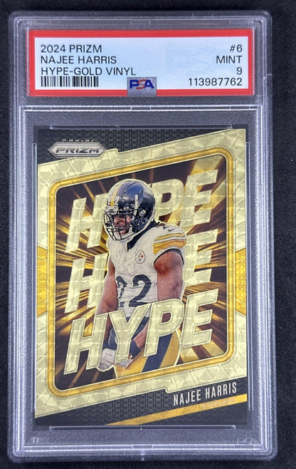 Najee Harris 2024 Panini Prizm Hype Gold Vinyl /5 PSA 9
