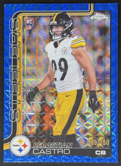Sebastian Castro 2025 Topps Chrome Rookie Blue Geometric Refractor /150 Steelers Sports Trading Cards