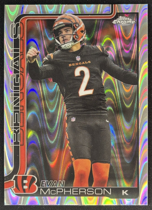Evan McPherson 2025 Topps Chrome RayWave Refractor Bengals Sports Trading Cards