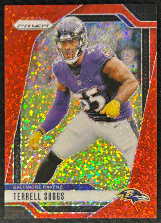 Terrell Suggs 2024 Prizm Red Sparkle Ravens front