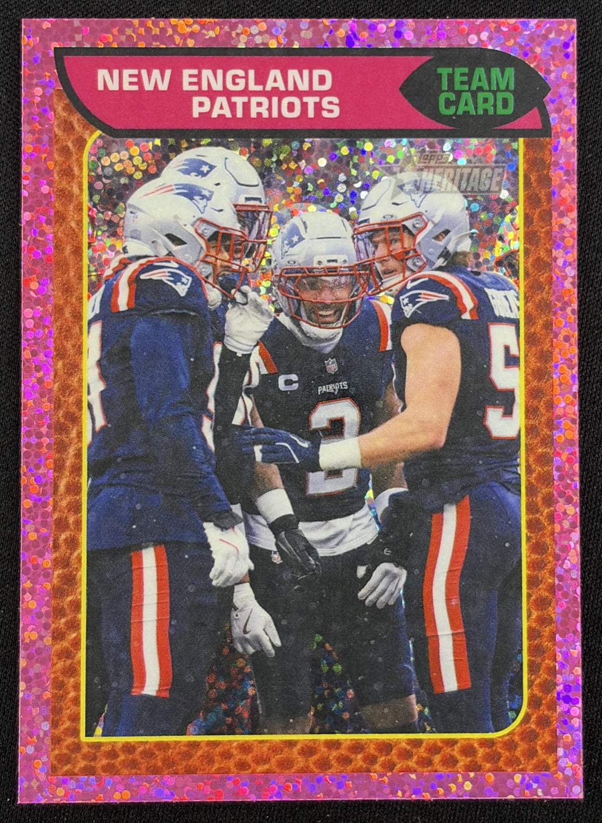 New England Patriots 2026 Topps Heritage Chrome Pink Sparkle Sports Trading Card