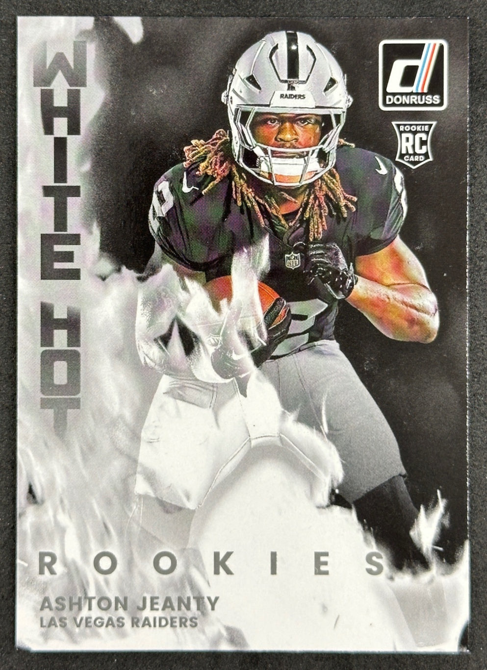 Ashton Jeanty White Hot Rookies 2025 Panini Donruss Raiders Sports Trading Card