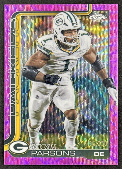Micah Parsons 2025 Topps Chrome Pink Wave Refractor /250 Packers Sports Trading Cards