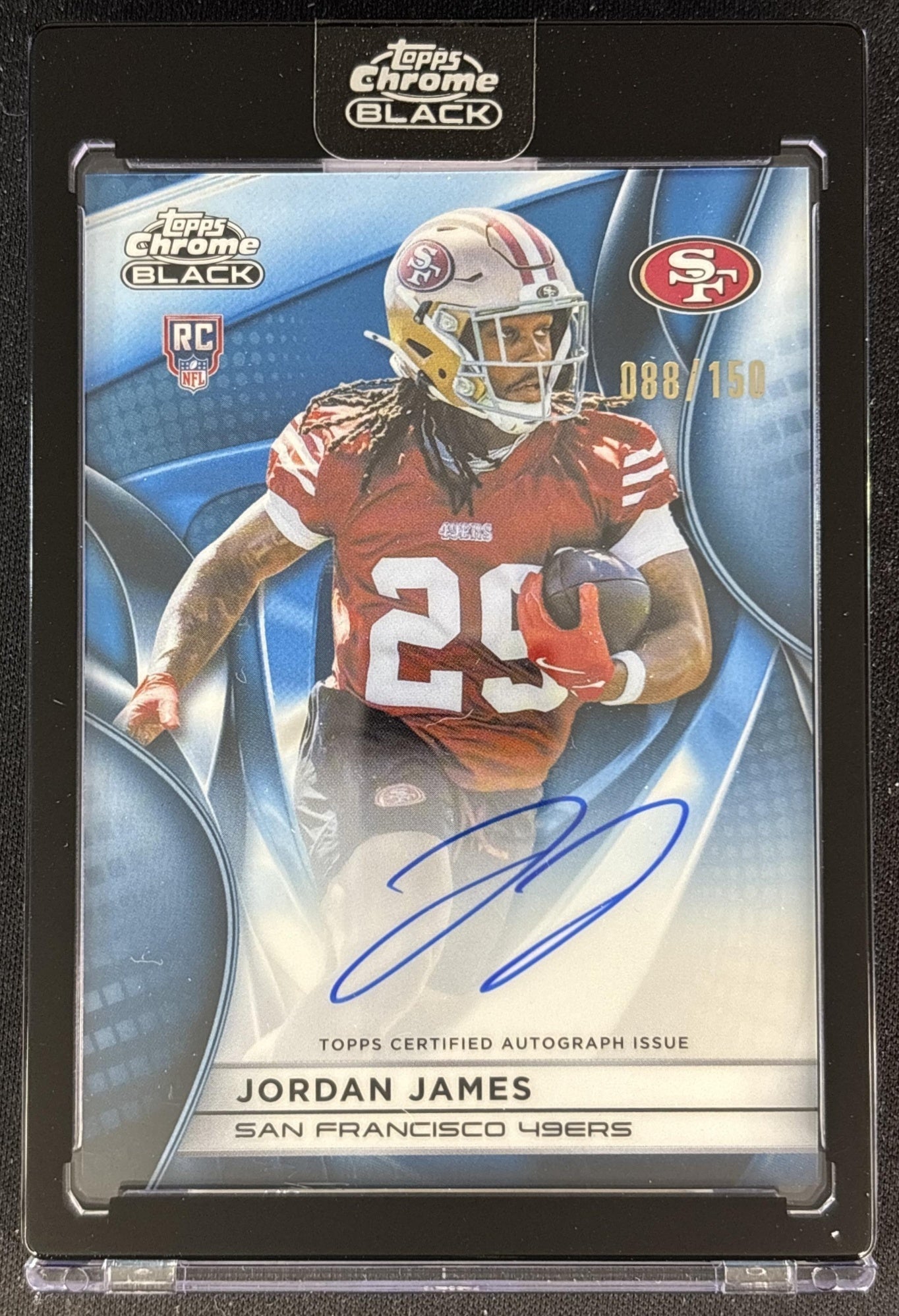 Jordan James 2025 Topps Chrome Black Rookies Auto Blue Refractor /150 49ers