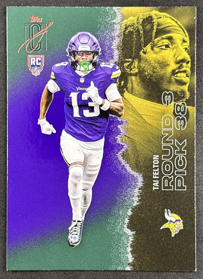 Tai Felton 2025 Topps Signature Class Rookie Green & Purple Foil Vikings front sports trading card