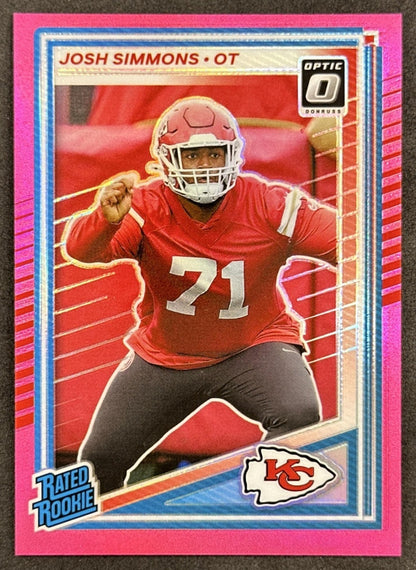 Josh Simmons 2025 Panini Donruss Optic Rated Rookie Preview Pink Chiefs