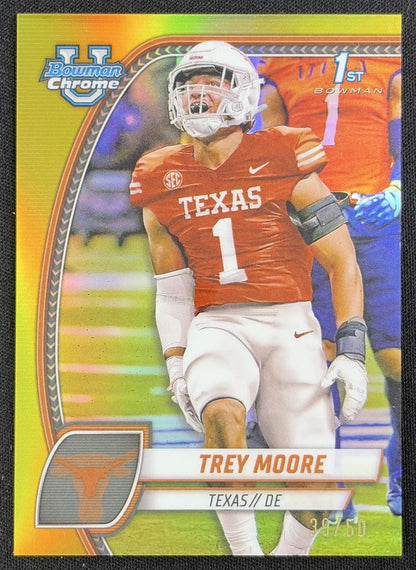 Trey Moore 2024 Bowman Chrome University Gold Refractor /50 Longhorns
