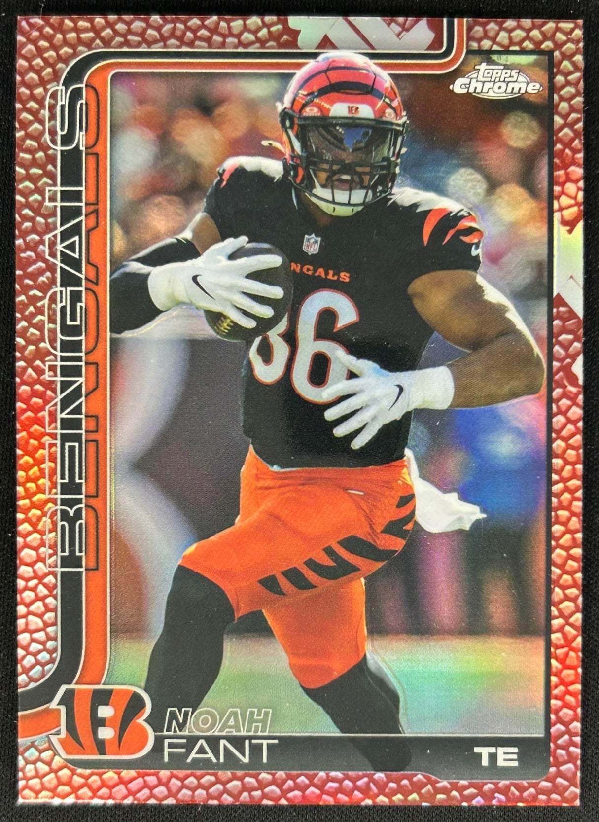 Noah Fant 2025 Topps Chrome Football Leather Refractor Bengals Sports Trading Cards