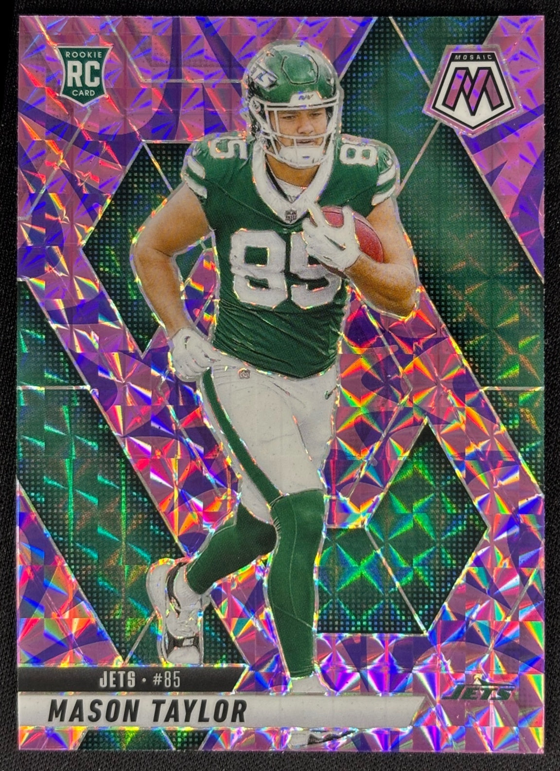 Mason Taylor 2025 Mosaic Rookies Reactive Purple Prizm Jets front sports trading card