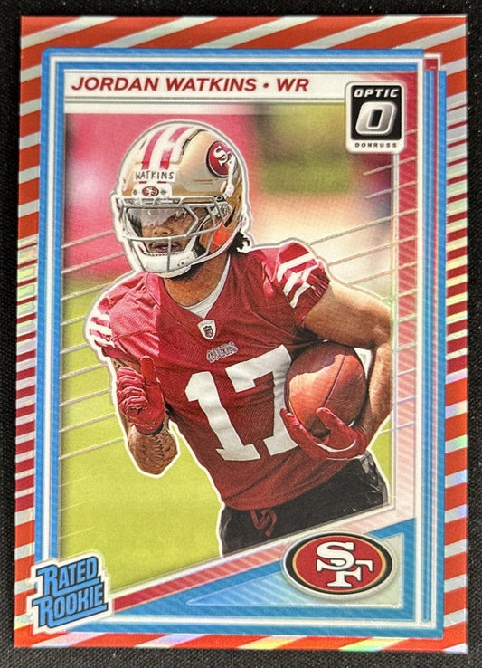 Jordan Watkins 2025 Panini Donruss Optic Rated Rookie Freedom Prizm 49ers Sports Trading Card