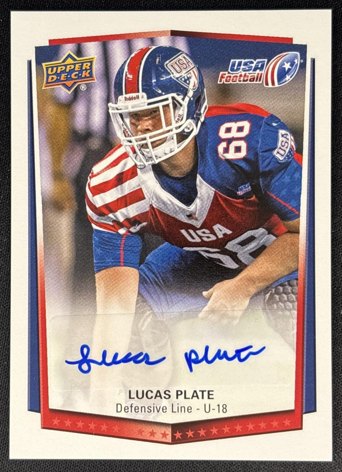 Lucas Plate 2015 Upper Deck USA Football Auto front