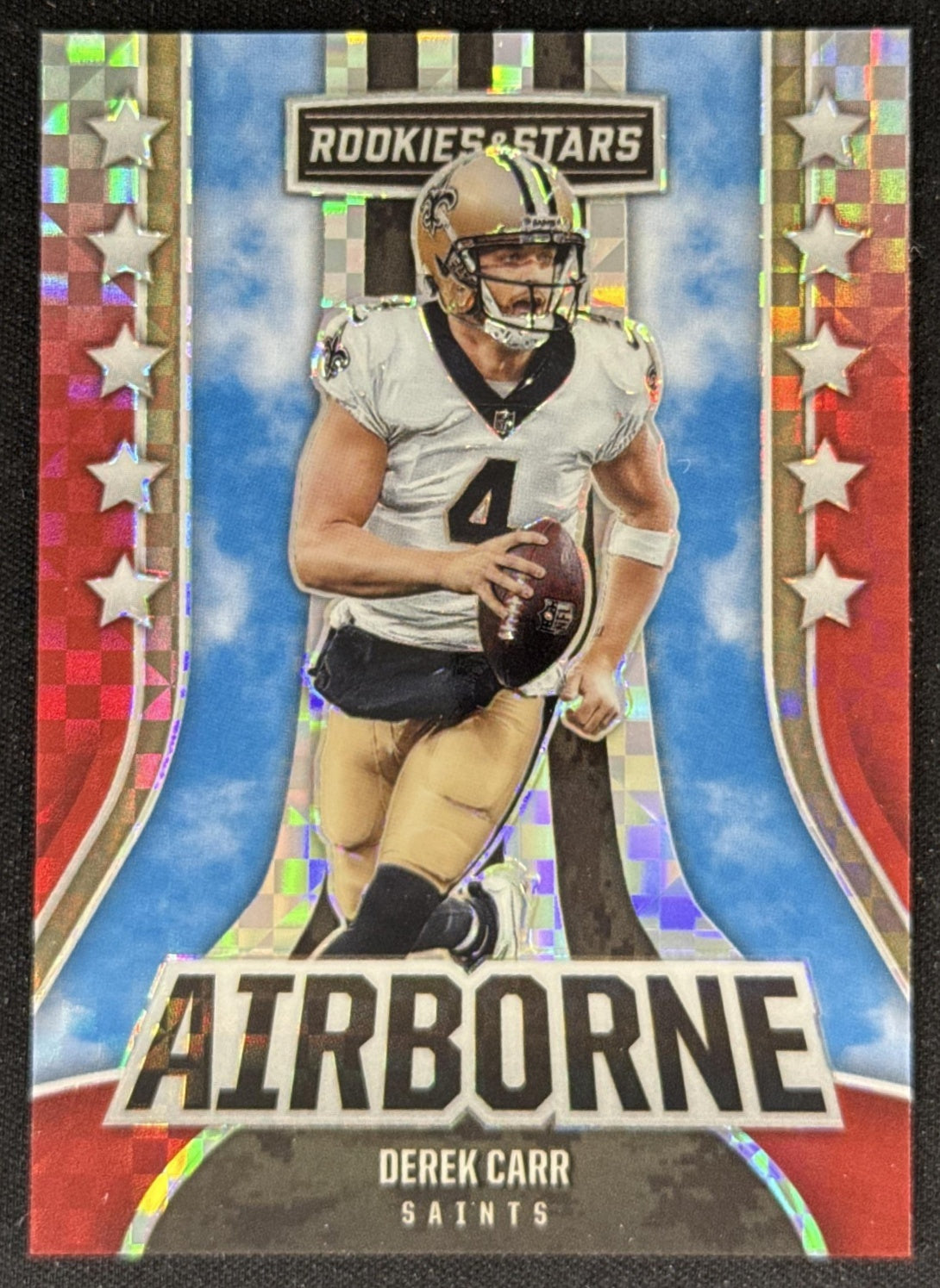 Derek Carr 2023 Panini Rookies & Stars Airborne Red Plaid Saints New Orleans Saints Sports Trading Card
