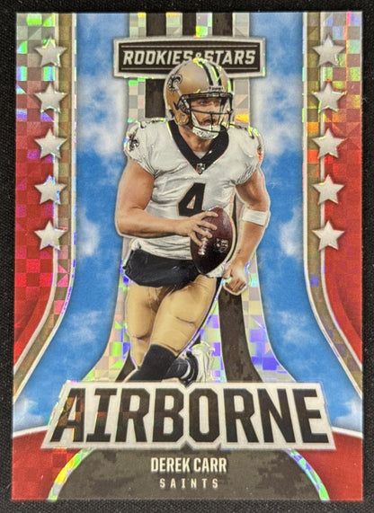 Derek Carr 2023 Panini Rookies & Stars Airborne Red Plaid Saints New Orleans Saints Sports Trading Card
