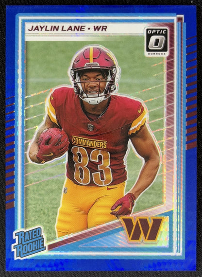 Jaylin Lane 2025 Panini Donruss Optic Rated Rookie Blue Hyper Prizm Commanders front