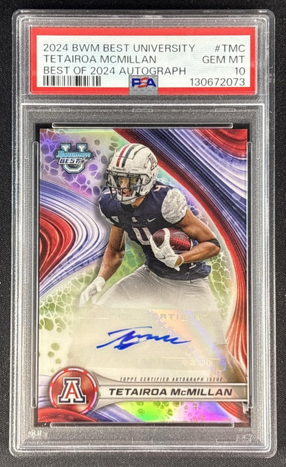 Tetairoa McMillan 2024 Bowman Best University Best of Auto PSA 10 Panthers front