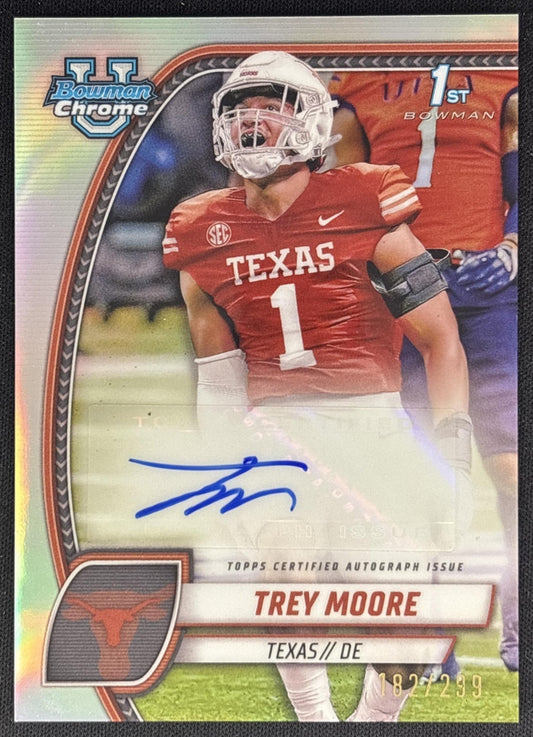 Trey Moore 2024 Bowman Chrome University Prospect Auto Refractor /299 Longhorns