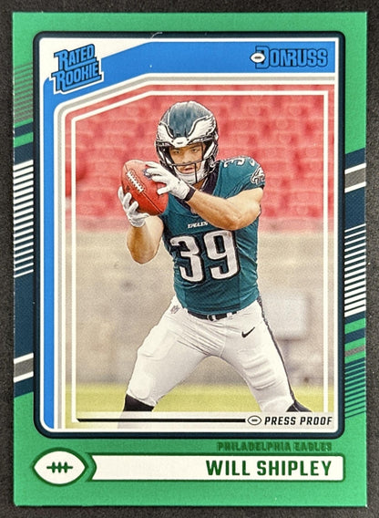 Will Shipley 2024 Panini Donruss Press Proof Green Eagles Sports Trading Card