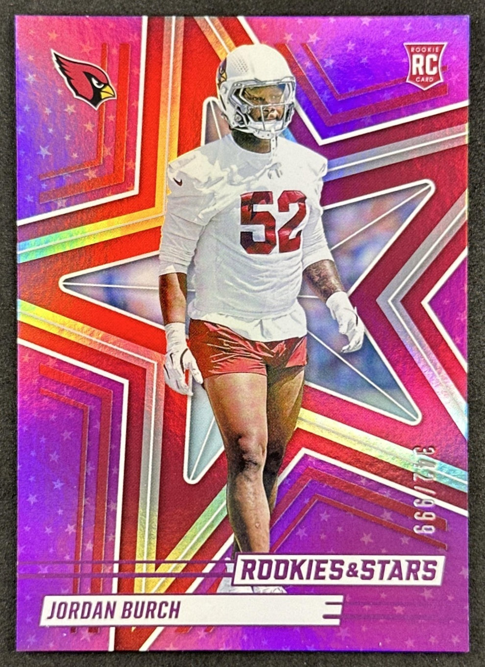Jordan Burch 2025 Panini Rookies & Stars Purple /999 Cardinals front