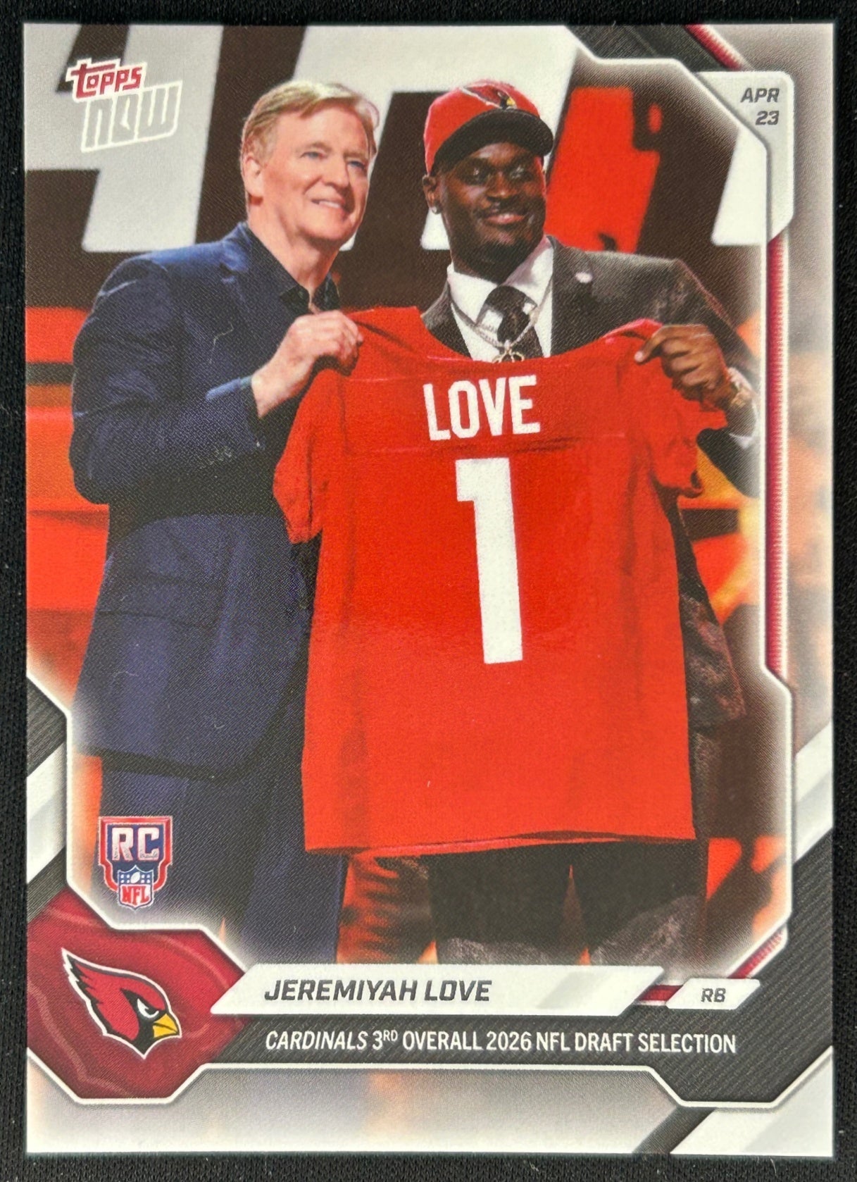 Jeremiyah Love 2026 Topps Now 3rd Pick #JLOV Cardinals front