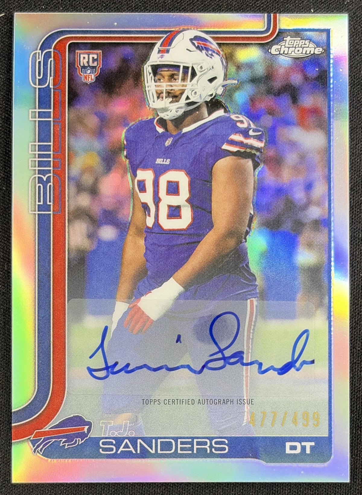 T.J. Sanders 2025 Topps Chrome Retail Rookie Auto Refractor /499 Bills