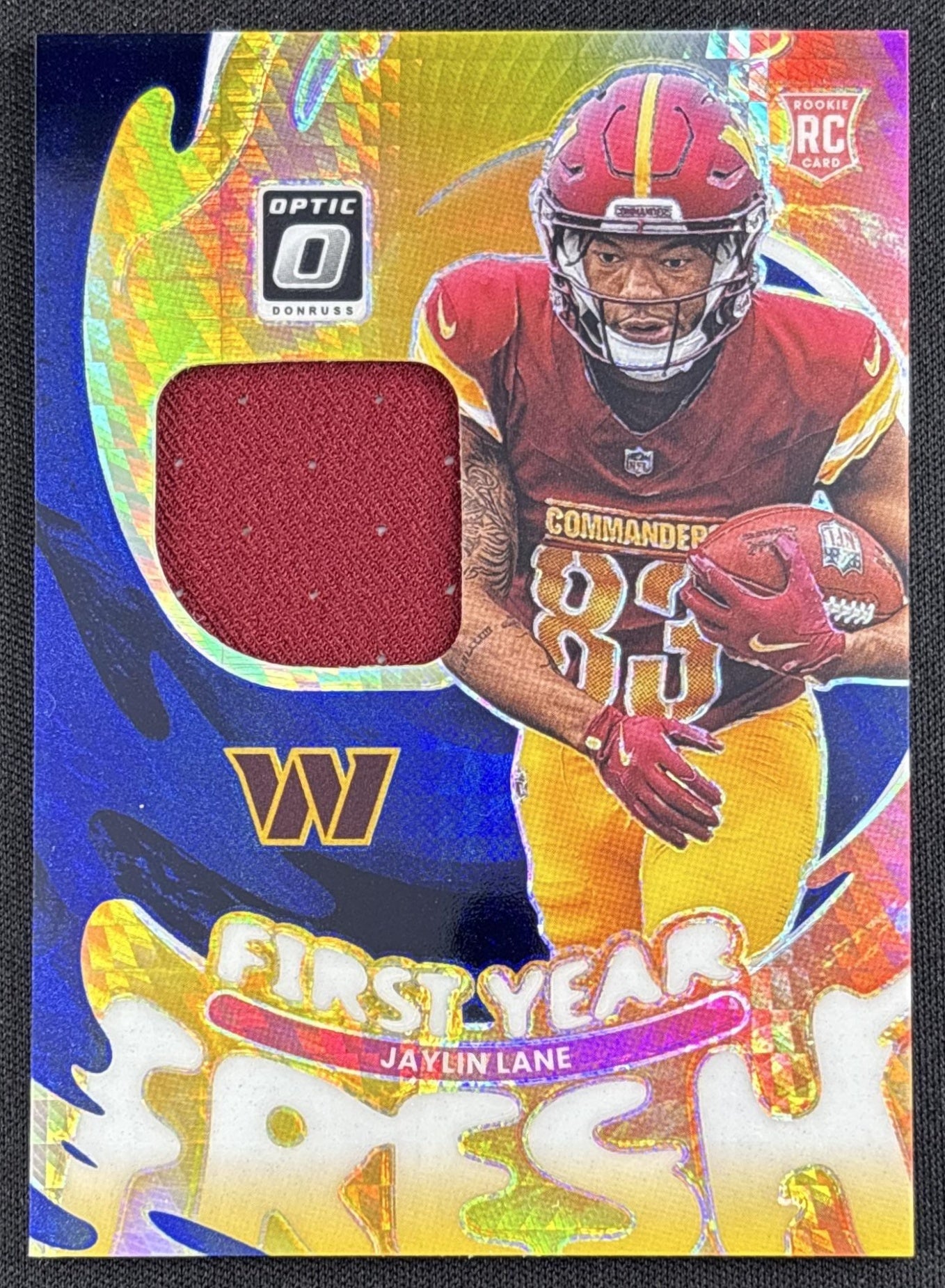 Jaylin Lane 2025 Panini Donruss Optic First Year Fresh Blue Hyper Prizm Commanders