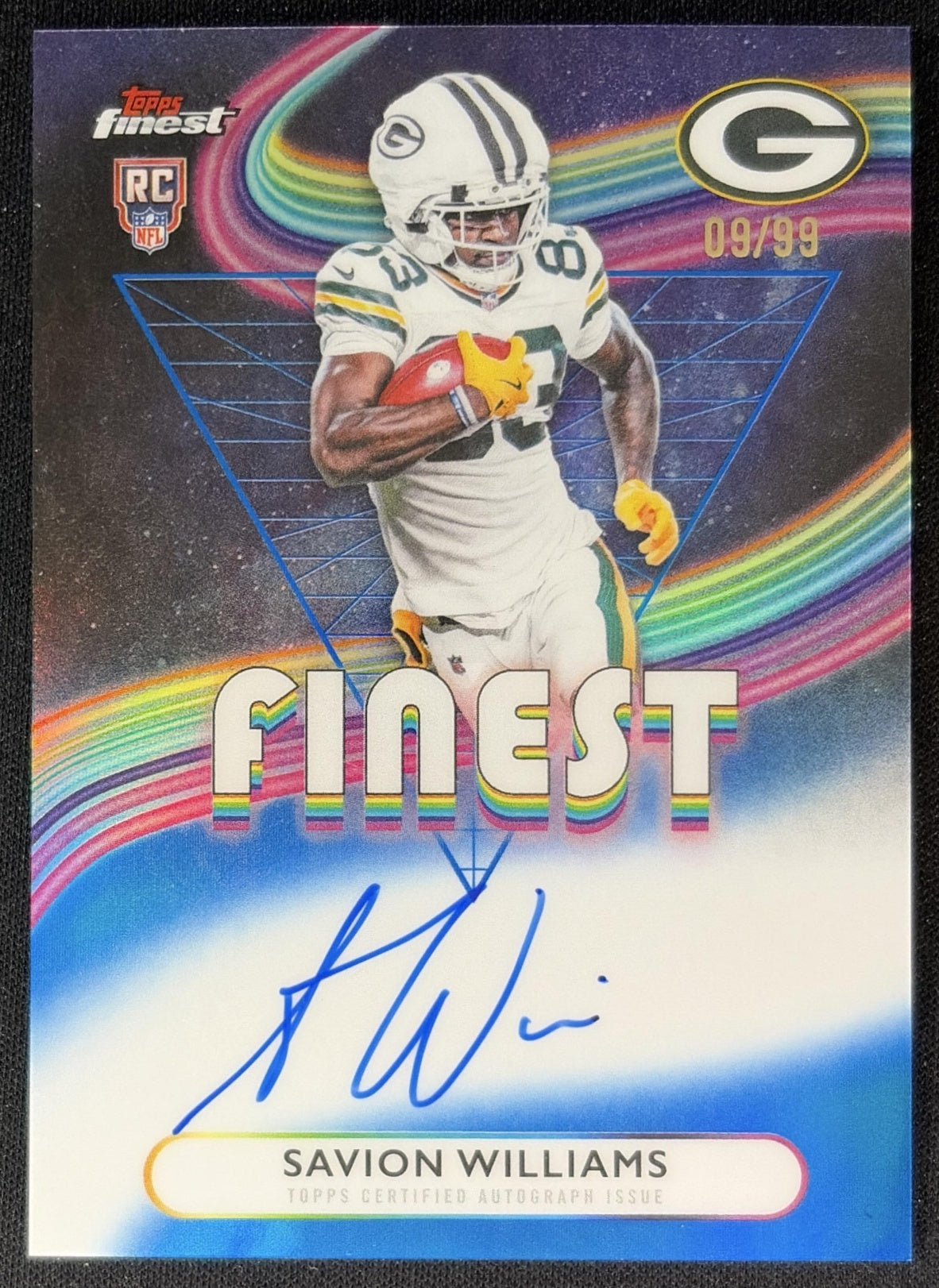 Savion Williams 2025 Topps Finest Rookie Auto Blue Refractor /99 Packers front
