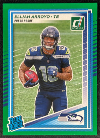 Elijah Arroyo 2025 Donruss Rated Rookie Press Proof Green Seahawks Football