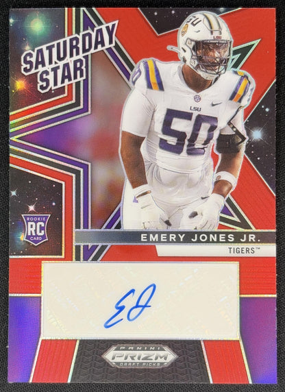 Emery Jones Jr. 2025 Prizm Draft Picks Saturday Star Signatures Red /399 Tigers Sports Trading Cards