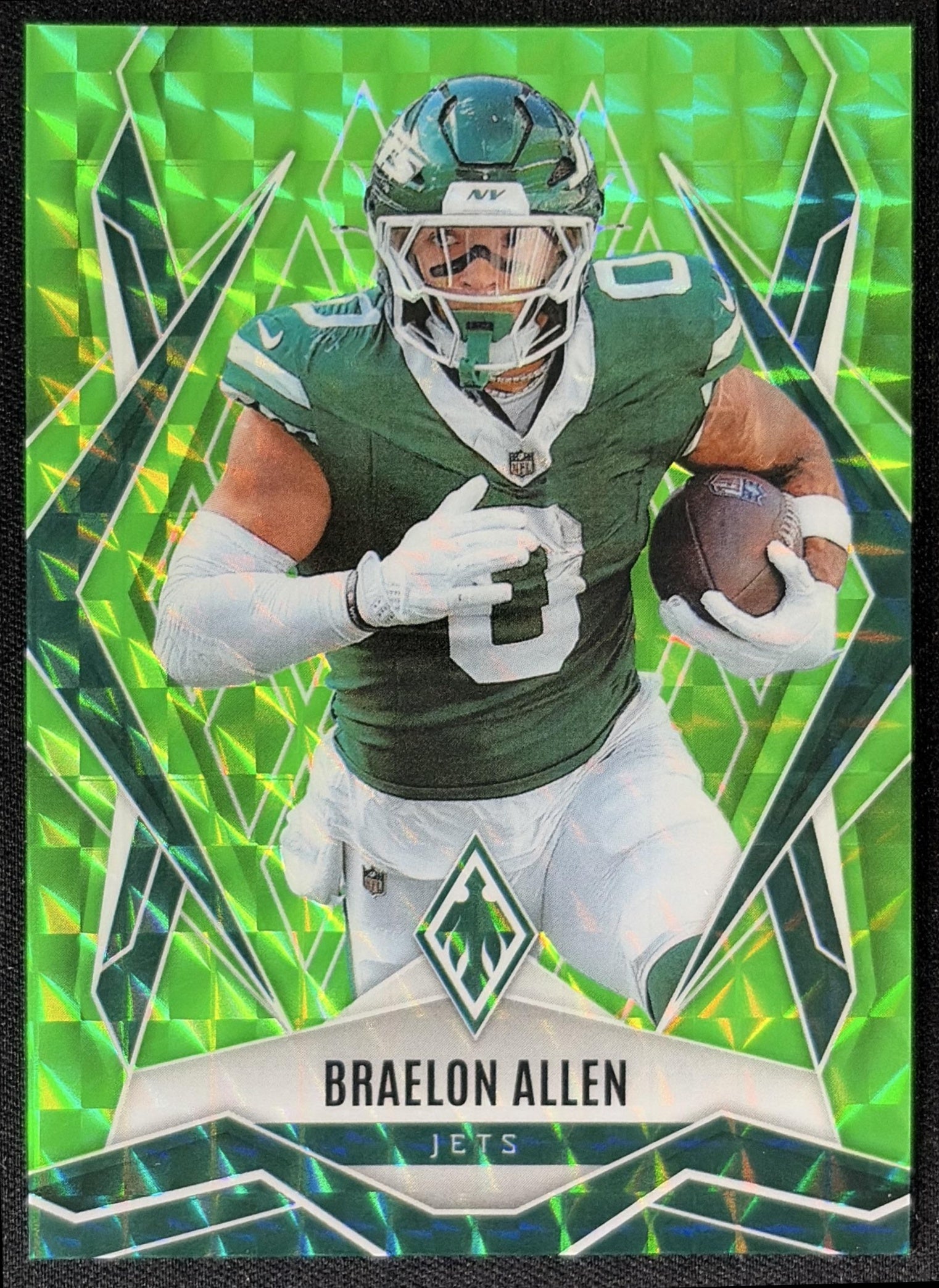 Braelon Allen 2025 Panini Phoenix Lime Green Pyramids Prizm /285 Jets