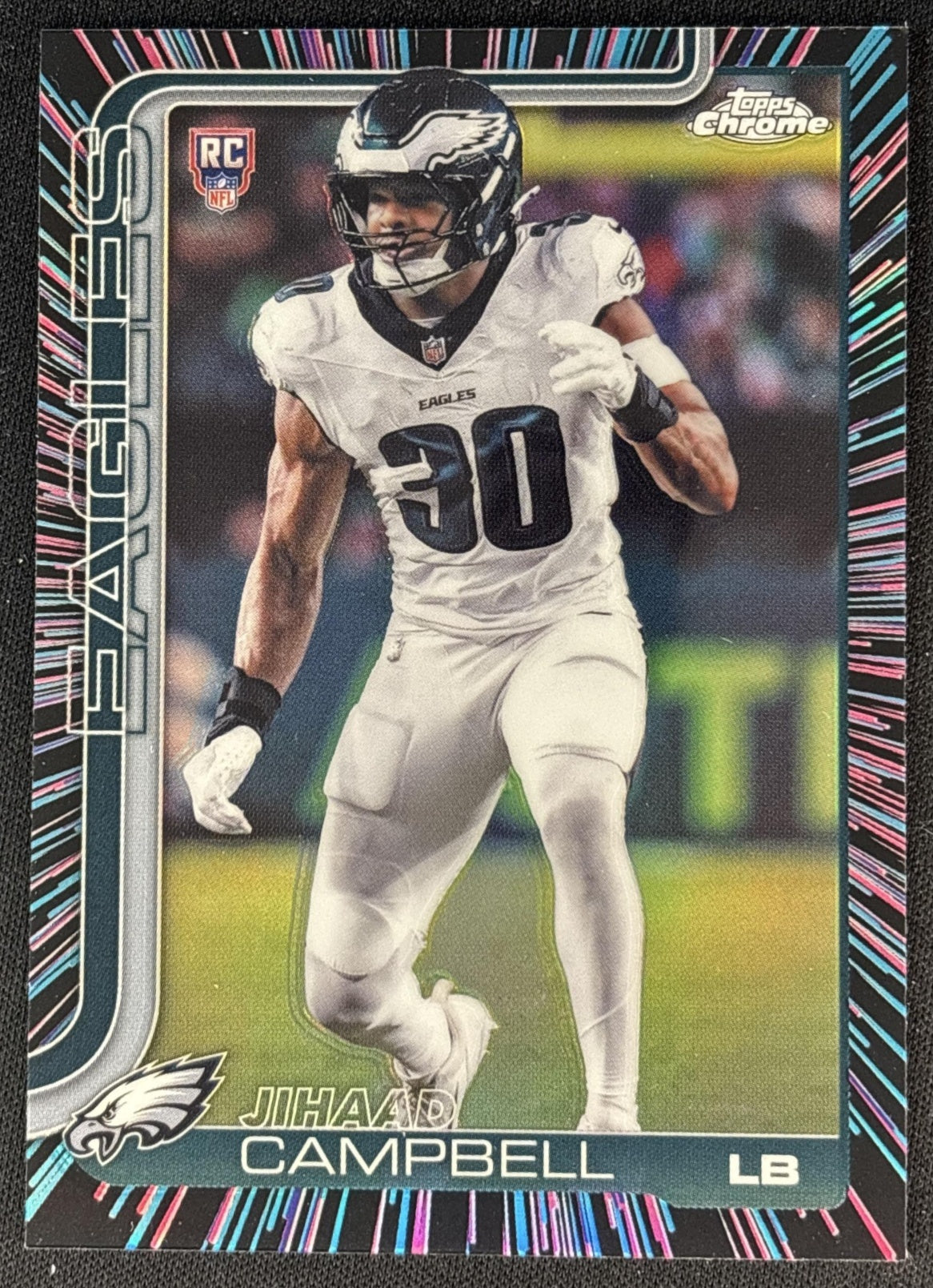 Jihaad Campbell 2025 Topps Chrome Rookie Neon Pulse Refractor Eagles Sports Trading Card