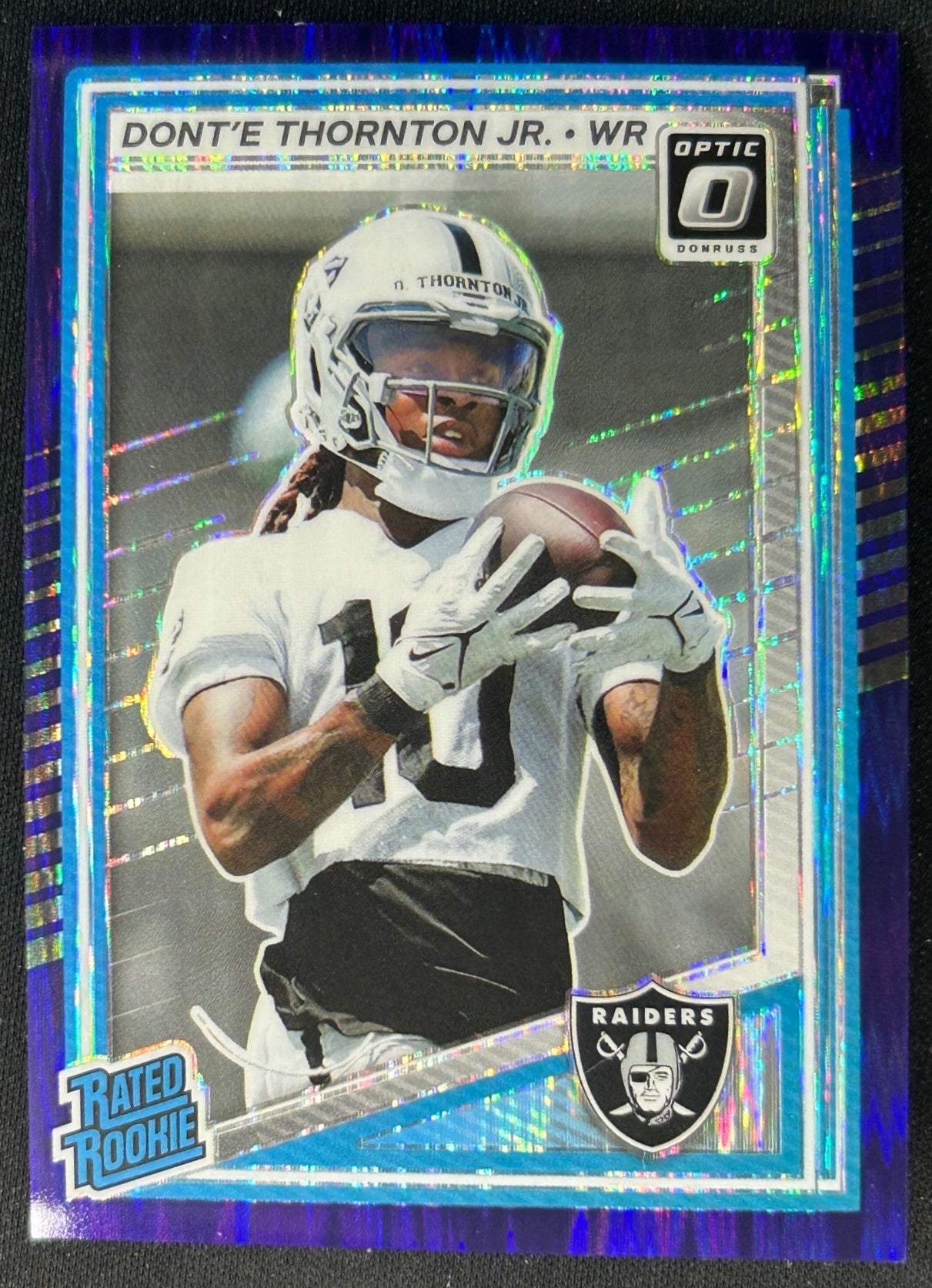 Dont'e Thornton Jr. 2025 Donruss Optic Rated Rookie Purple Shock Prizm Raiders Sports Trading Card